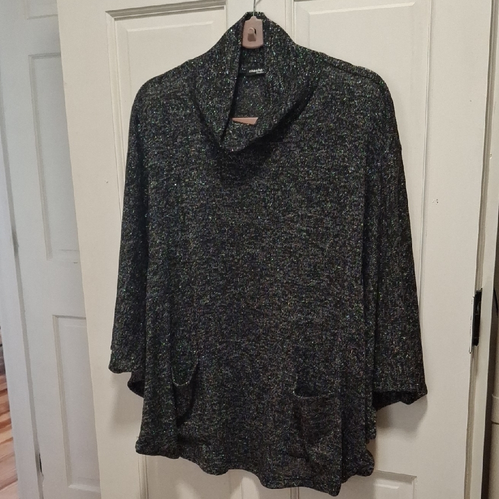 cha cha vente Black &Silver Heather Cowl Neck Sweater Sz M New W Tags